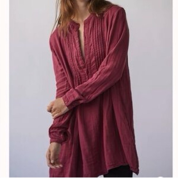 Free People X CP Shades Wine Yoko Tunic Top Women's Long Sleeve Size M - Picture 1 of 15